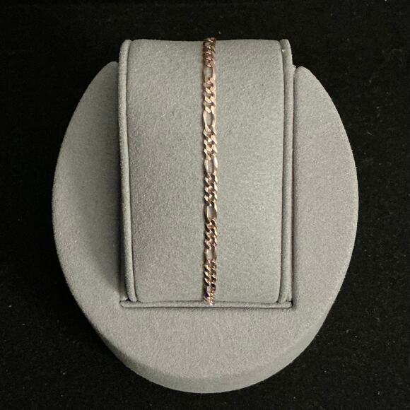 BEAUTIFUL 14k/925 Rose Gold Figaro Bracelet MADE IN ITALY~NEW~Retail $55 - Picture 1 of 7